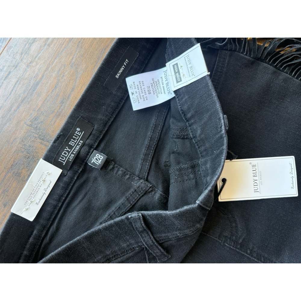 Judy Blue Black Fringe Hips Skinny Jeans High Waist Western Boho Stretch 7/28 - Picture 3 of 8